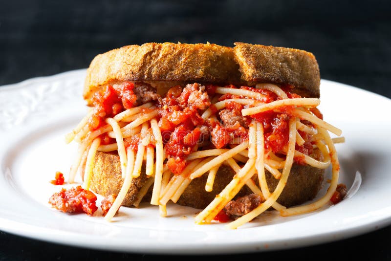 Rustic Spaghetti Bolognese Sandwich Stock Photo Image of spag