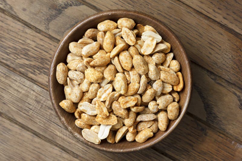 Rustic Spicy Dry Roasted Peanuts Detail from Above. Stock Photo Image