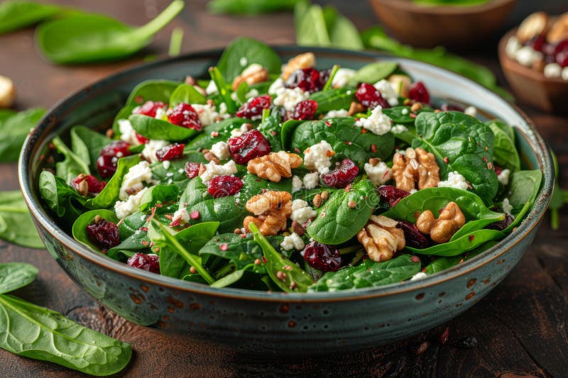 Rustic Spinach Salad with Goat Cheese, Walnuts, and Dried Cranberries