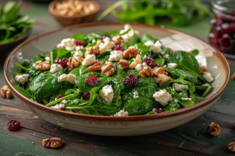 Rustic Spinach Salad with Goat Cheese, Walnuts, and Dried Cranberries