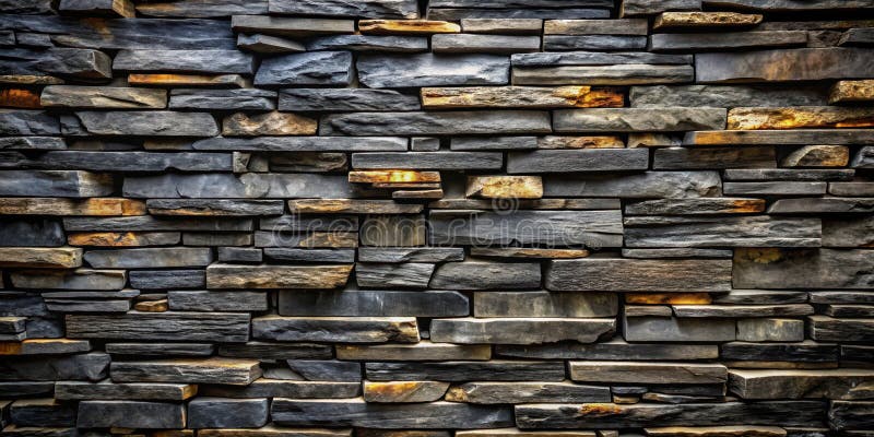 Rustic stone wall texture background, showing a blend of dark grey and brown tones in a stacked pattern. Artistic render. Generative AI