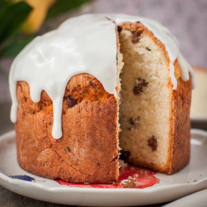 Rustic Style Kulich, Russian Sweet Easter Bread Topped with Sugar Glaze ...