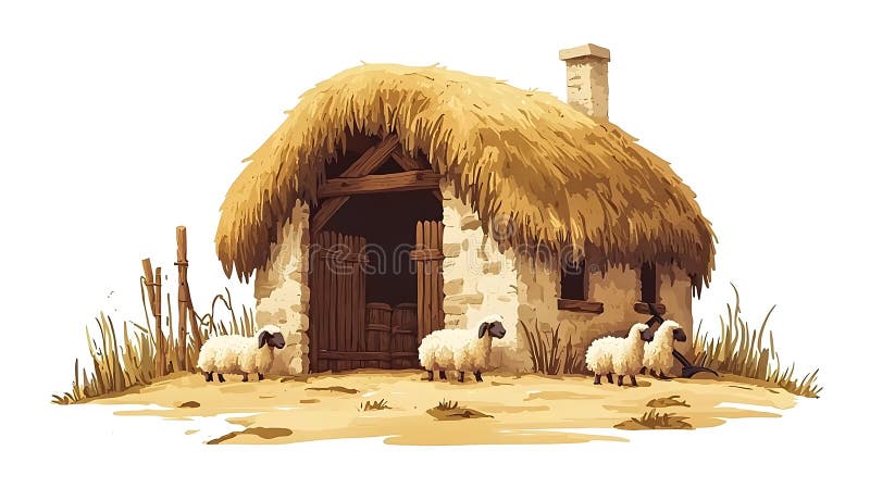 Rustic ThatkedTop Προβατοειδής με τρία πρόβατα απεικόνιση αποθεμάτων