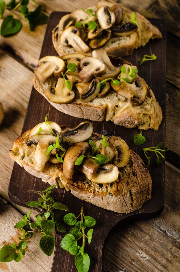 Rustic Toast Bread with Garlic, Mushrooms and Herbs Stock Image Image