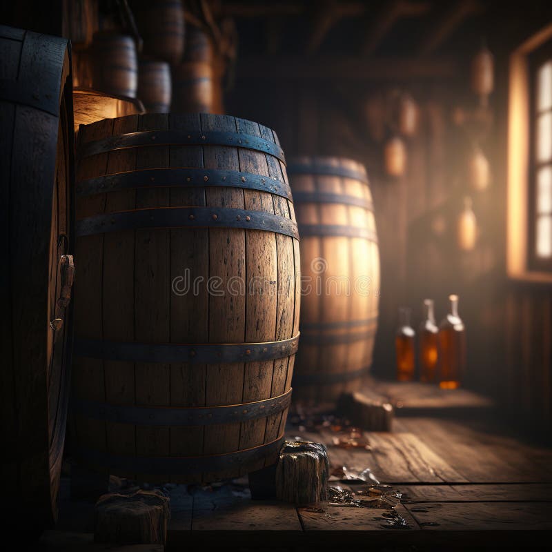 Rustic Traditional Cellar with Barrels for Wine Storage Stock