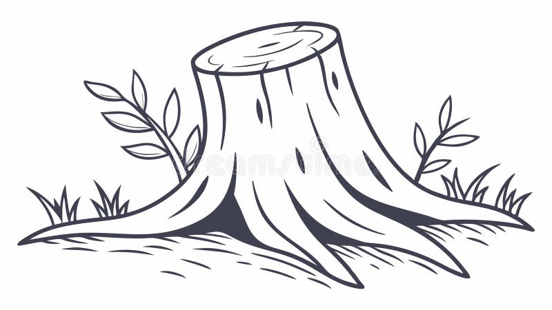 A rustic vector illustration of an old tree stump with visible roots, symbolizing endurance, the cycle of nature, and forest environments. This natural element is perfect for ecological themes. Ideal for environmental conservation, logging history, and woodland-inspired decorative art, vector design Generative AI. Old tree stump sketch vectors