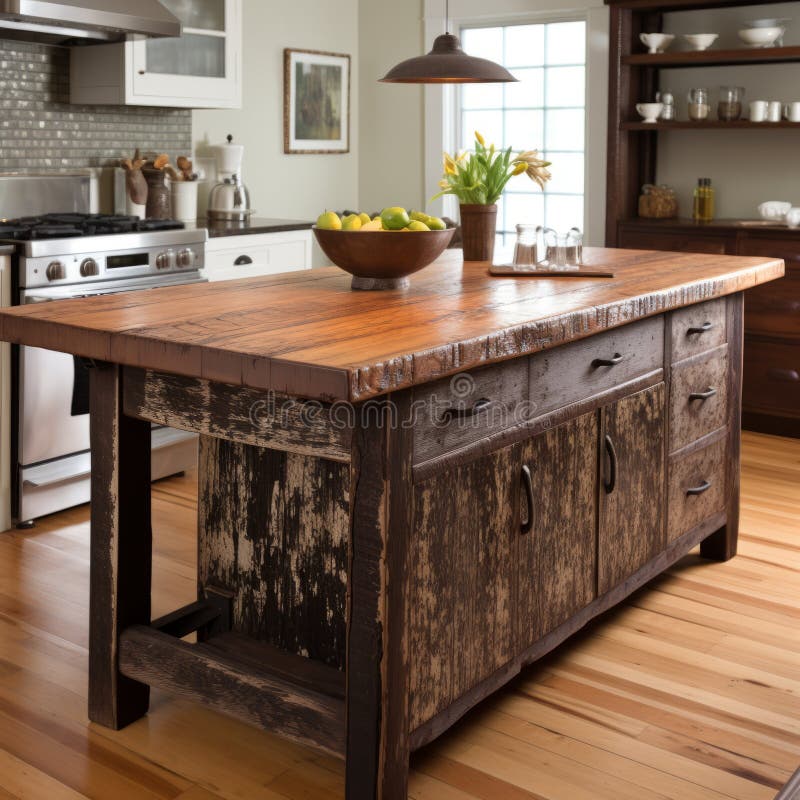 Rustic Vintage Kitchen Island with Distressed Edges and Natural Charm