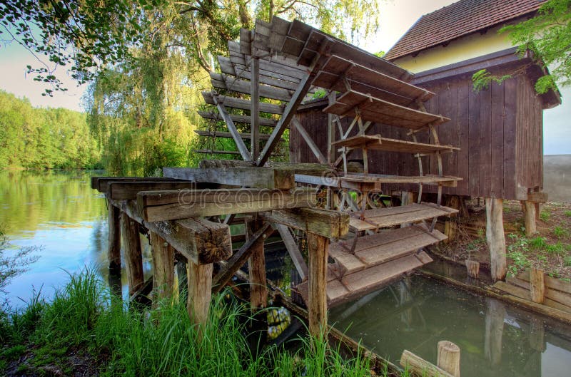Rustic watermill with wheel