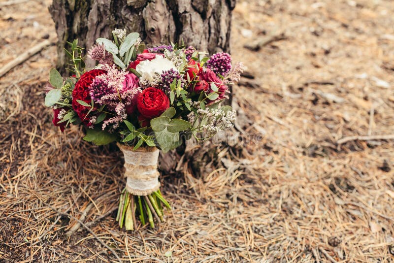 Rustic Wedding Bouquet with Red Rose Nearly Pine Tree with Cope Stock ...