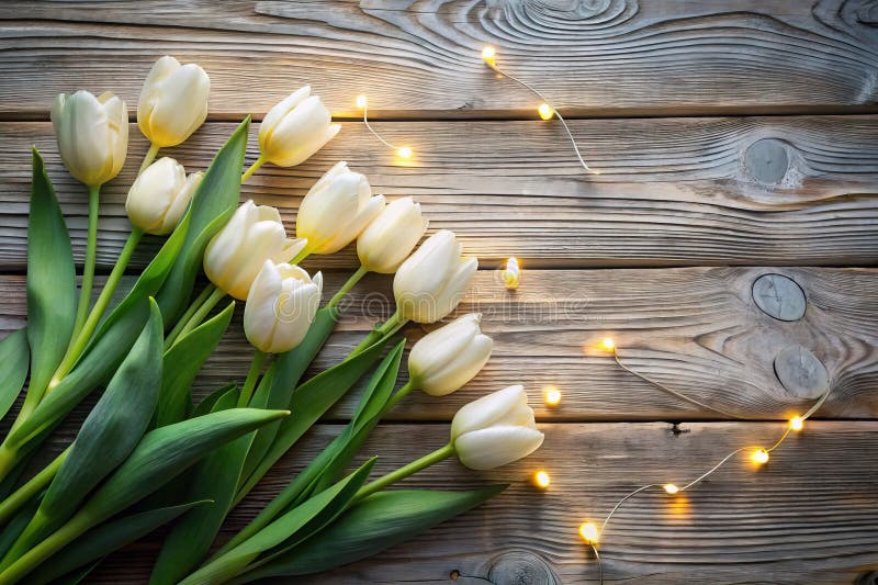 Rustic White Wood Tło z White Tulips Oszałamiająca wiosna Mockup for Floral Design Projects Produkt ilustracji