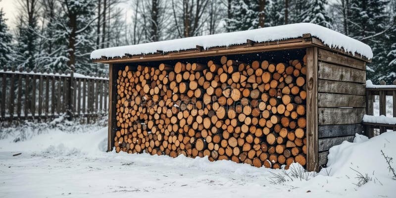 Rustic Winter Wood Storage stock illustration