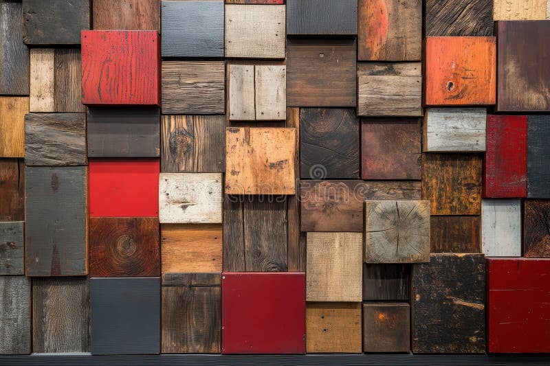 Rustic wood block wall art diverse textures colors stock illustration