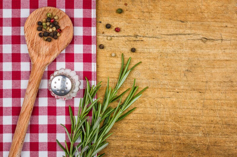 Rustic wooden background with a checkered tablecloth royalty free stock photos Rustic wooden background with a checkered tablecloth royalty free stock photos