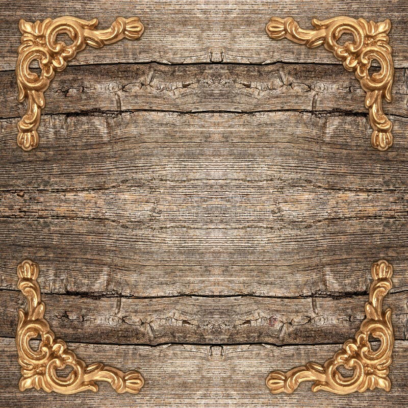 Rustic Wooden Background With Golden Corner Stock Photo ...