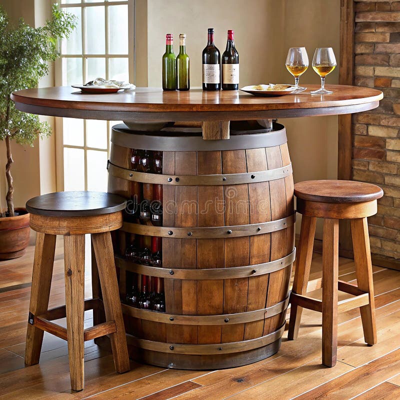 rustic-wooden-bar-table-with-wine-barrel-base-and-built-in-storage
