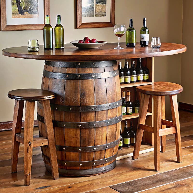 rustic-wooden-bar-table-with-wine-barrel-base-and-built-in-storage
