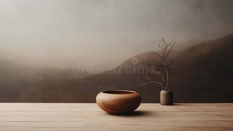 Rustic Wooden Table Setting With Empty Wooden Bowl royalty free illustration