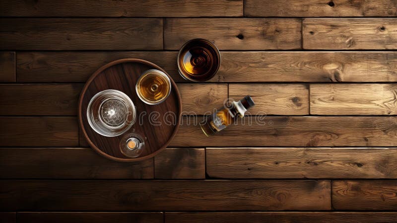Rustic Wooden Table Setting With Port Wine Display royalty free illustration