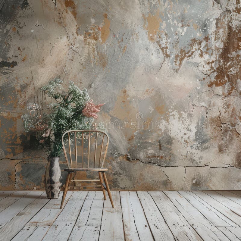 Rustieke kamer met stoel en vaas stock illustratie