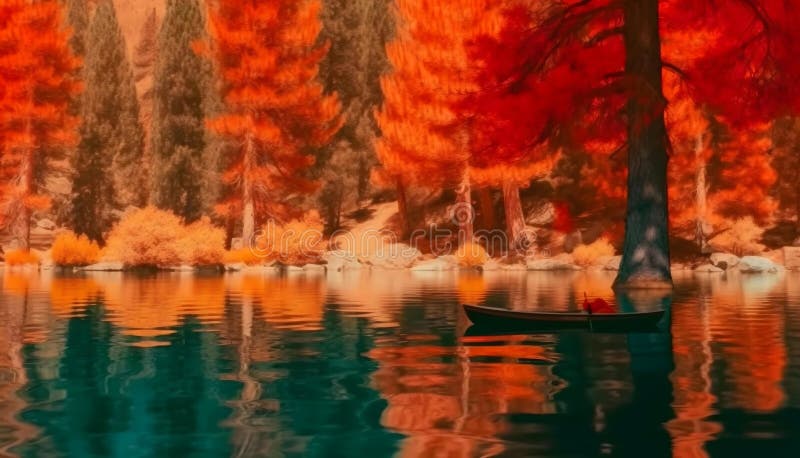 Rustig Herfstmeer met Boot royalty-vrije illustratie