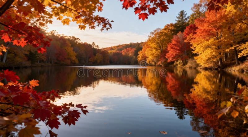 Rustig Herfstmeer tijdens het Gouden Uur royalty-vrije illustratie