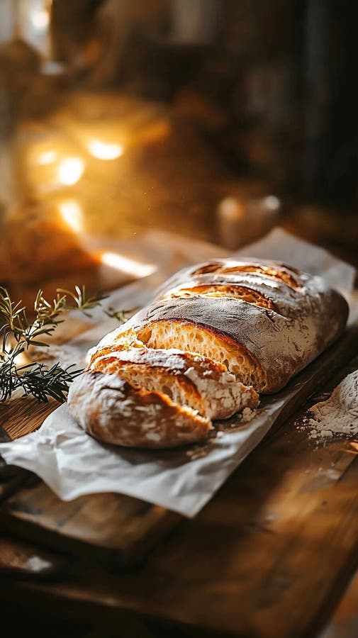 Rustikale, hausgemachte Ciabatta mit blühender Kruste vektor abbildung