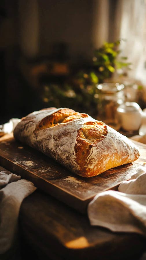 Rustikale, hausgemachte Ciabatta mit blühender Kruste lizenzfreie abbildung