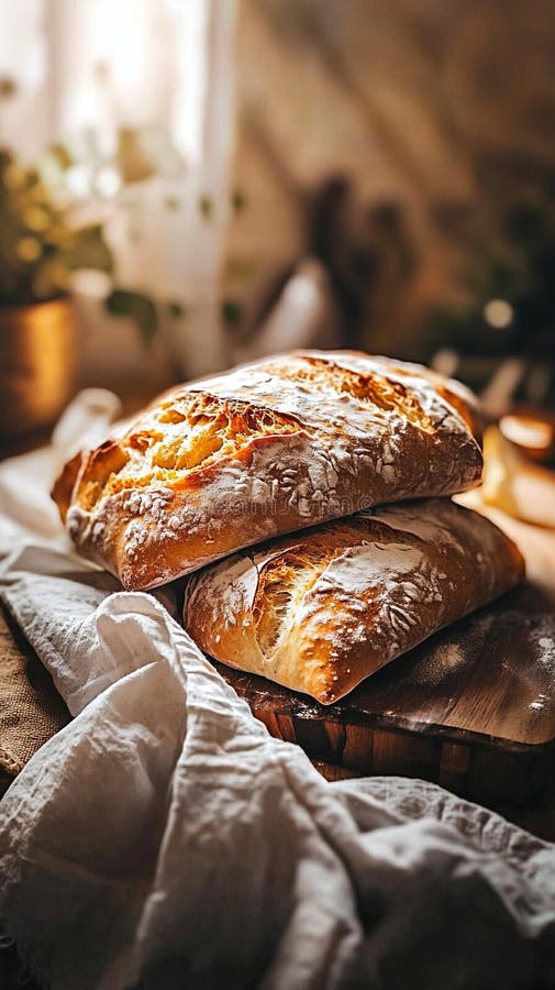 Rustikale, hausgemachte Ciabatta mit blühender Kruste lizenzfreie abbildung