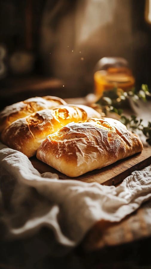Rustikale, hausgemachte Ciabatta mit blühender Kruste lizenzfreie abbildung