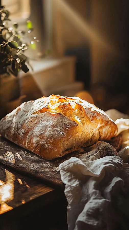 Rustikale, hausgemachte Ciabatta mit blühender Kruste vektor abbildung