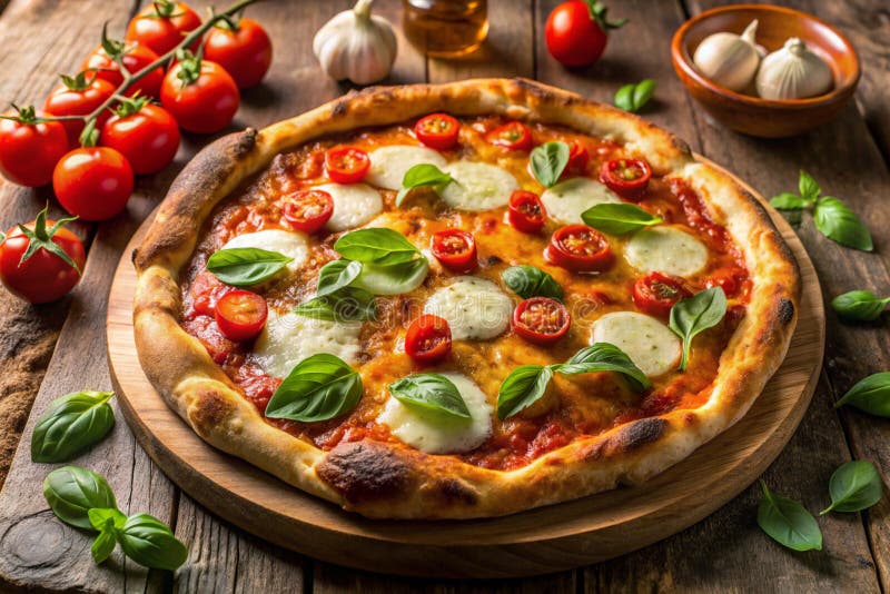 Rustikale hausgemachte Margherita Pizza lizenzfreie abbildung