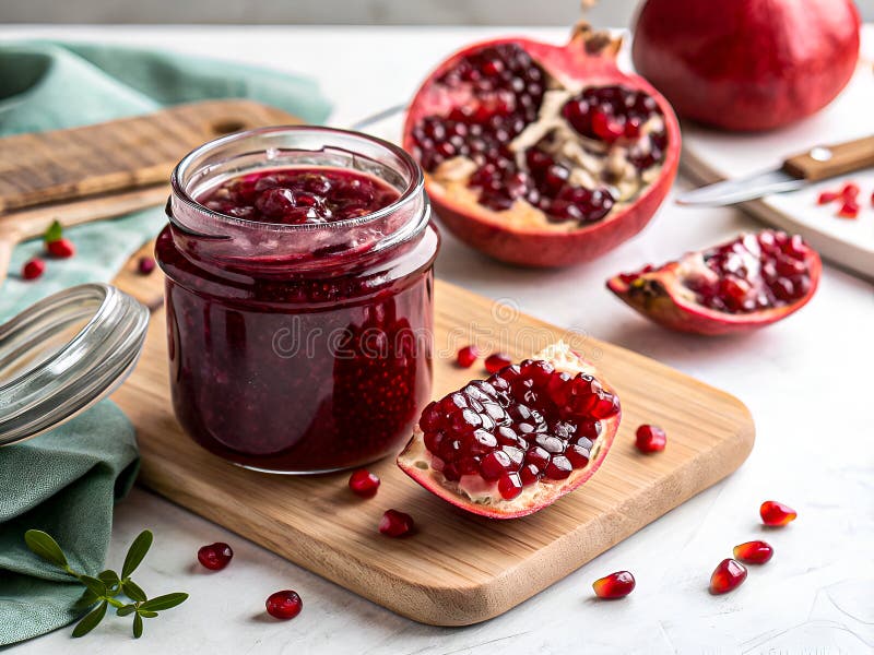 Rustikaler Homemade Pomegranate Jam. Lebhaft und frisch. Köstlicher Hintergrund lizenzfreie abbildung