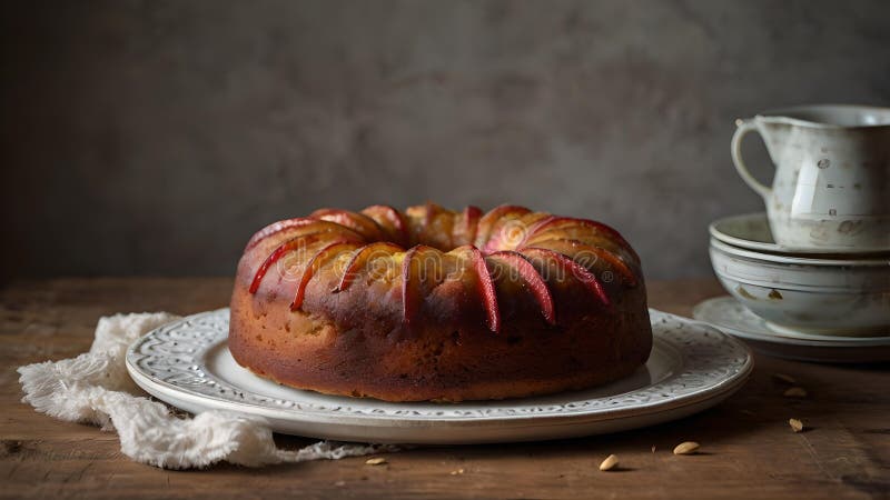 Rustikaler Pflaumenkuchen auf Holztisch stock abbildung