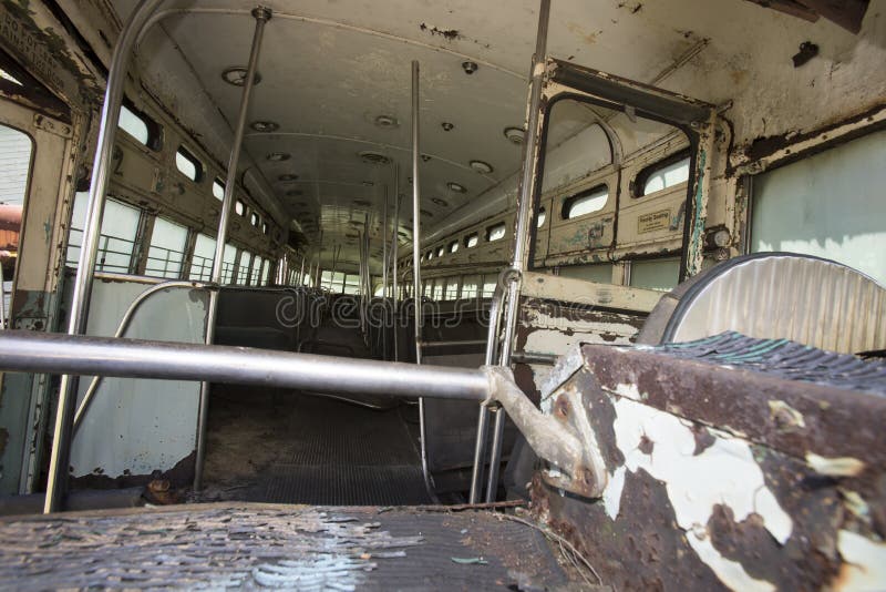 Rusting abandoned trolley car