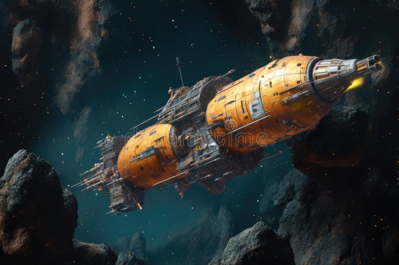 Rusting spaceship drifting in the void of space royalty free illustration