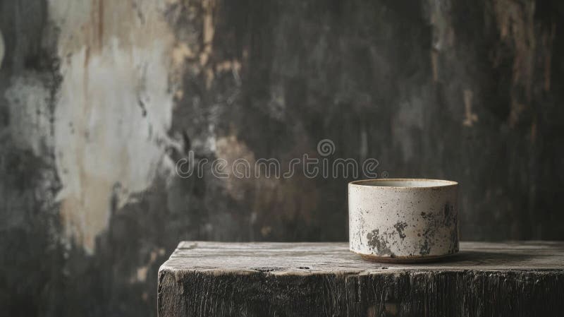 Rustisk keramisk kopp på den västra träytan arkivbilder
