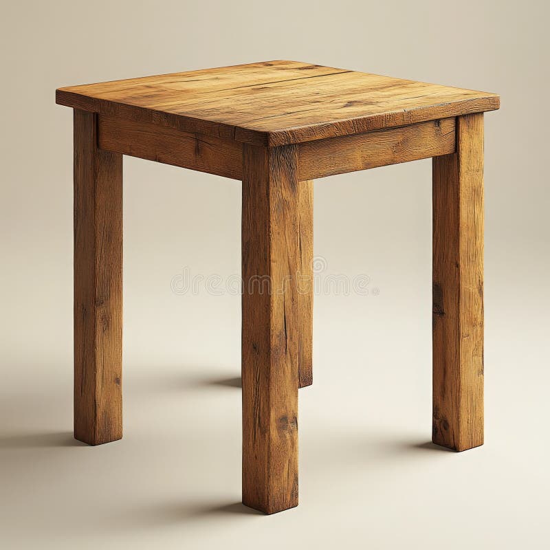 Rustit Light Brown Wooden Square Table på Beige Background vektor illustrationer