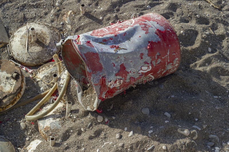 Garbage empty bin on the beach royalty free stock photography