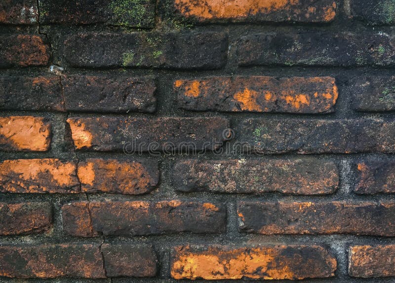 Rusty Brick Wall Cover Black Moss Texture Background Stock Photos