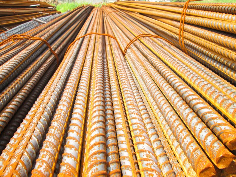 Rusty Deformed Bars Material for Reinforcement Concrete Stock Photo