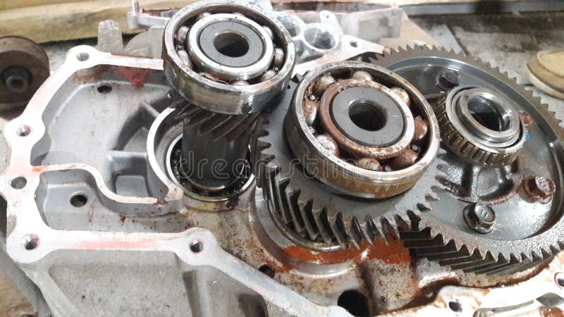 Rusty gearbox, gears, bearings stock photo