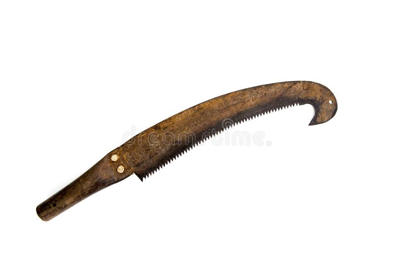 Rusty hand saw on white royalty free stock photos