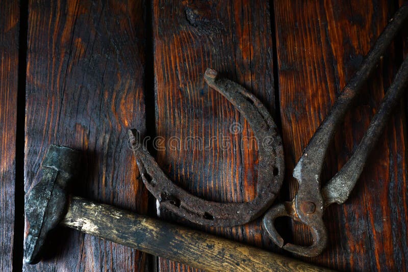 A Rusty Horseshoe and Old Tools Stock Image Image of hammer, repair