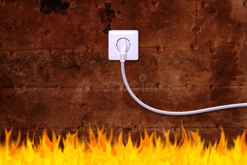 Rusty Iron Wall with an Electrical Outlet and Fire Stock Image Image