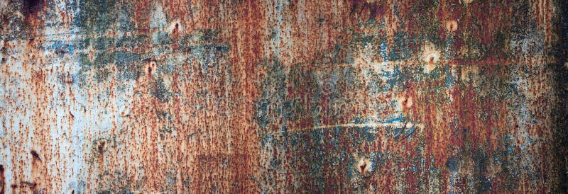 Rusty metal texture with flaking paint. panoramic background of