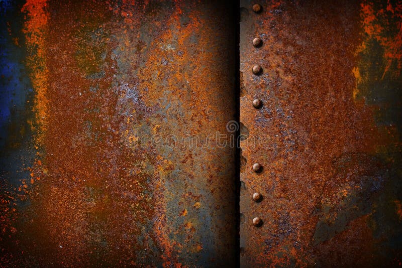 Rusty metal plate with a seam