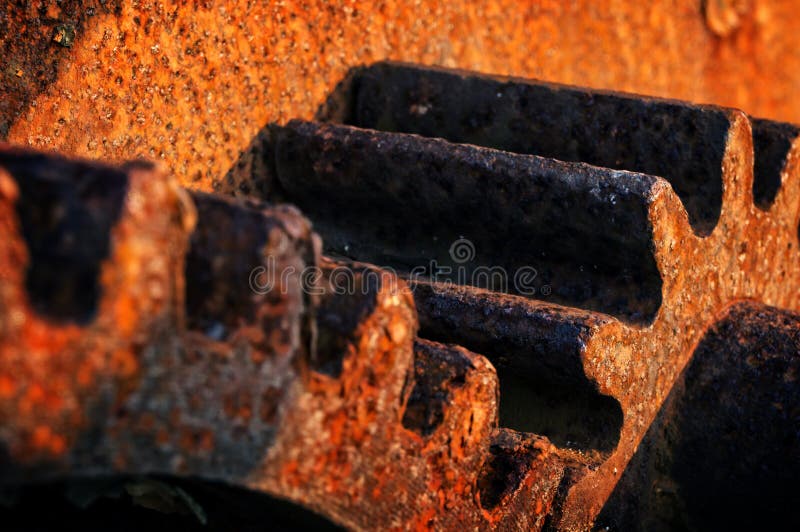 Rusty and metallic gear stock photo