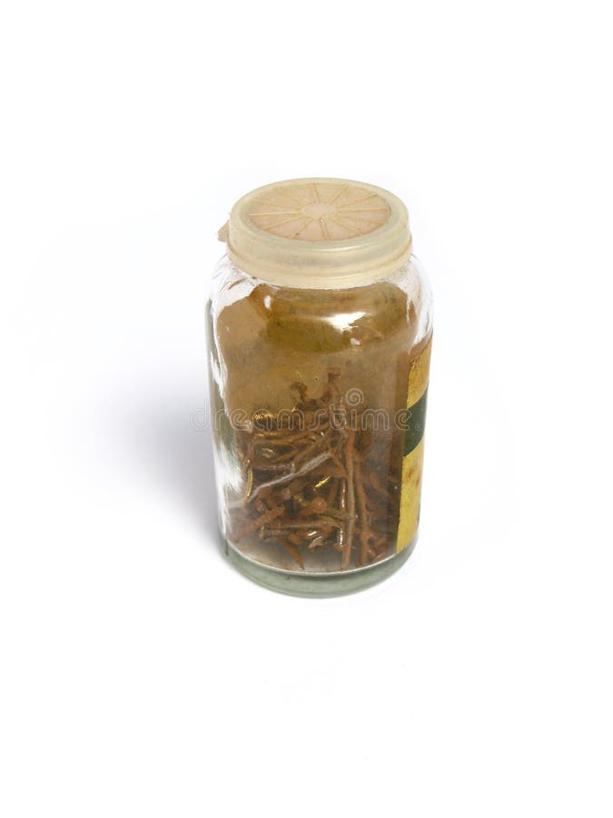 Rusty nails in close jar