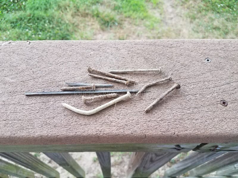 Rusty Nails and Screws on Deck Railing Stock Photo Image of wood, dirty 120696678