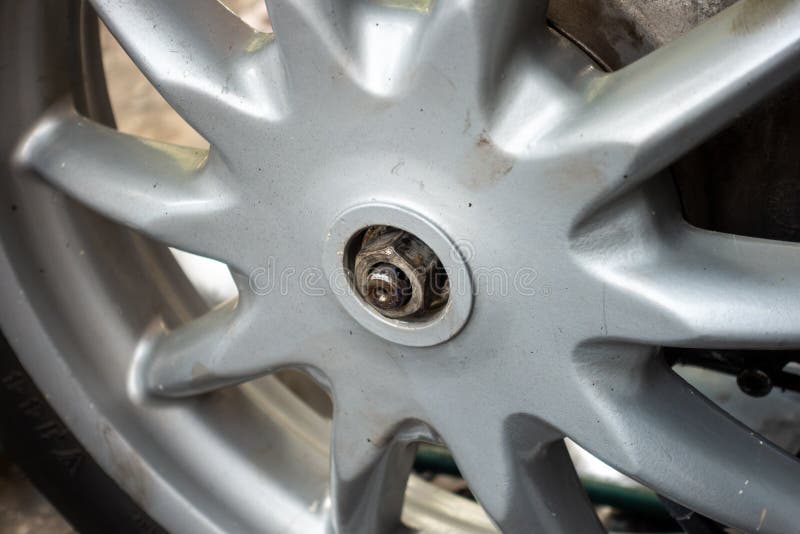 Rusty Nut Bolt on Old Scooter Motorbike Wheel Stock Image Image of